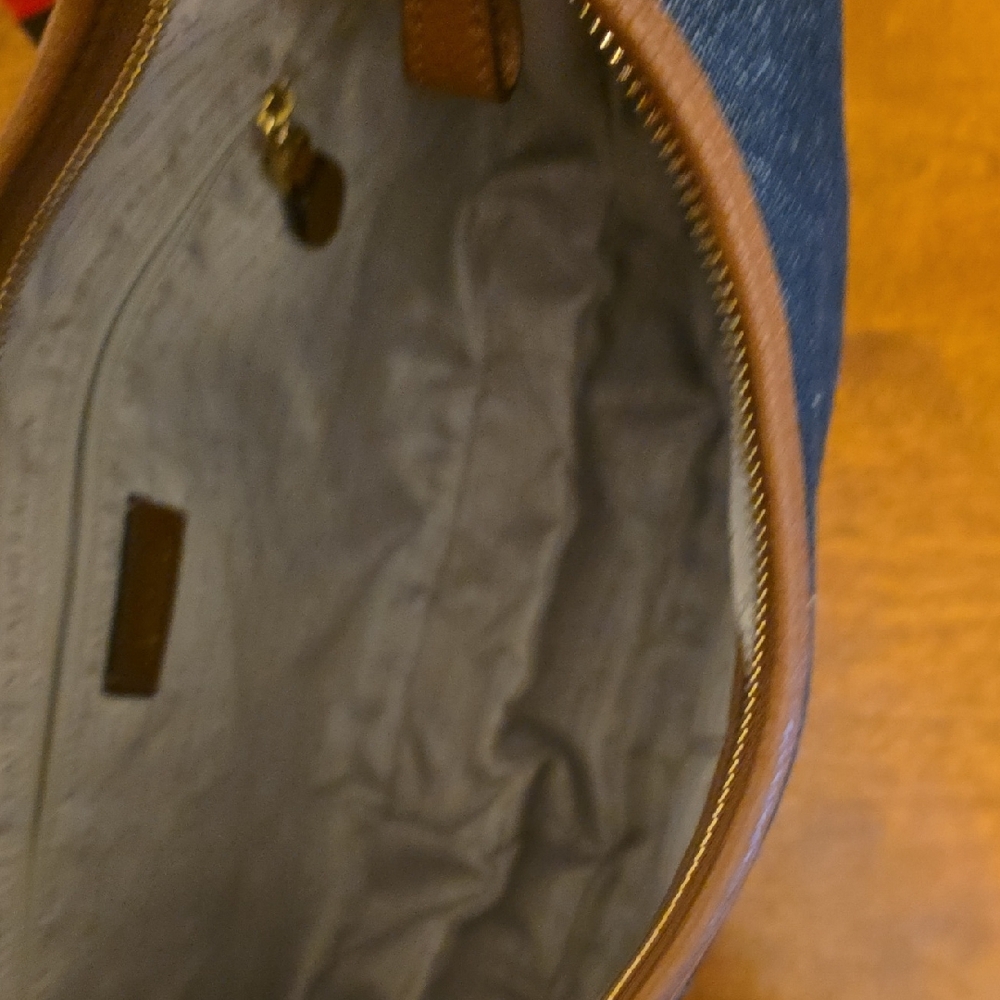 Ralph Lauren Double L Denim and Brown Hobo Bag - Picture 3 of 6